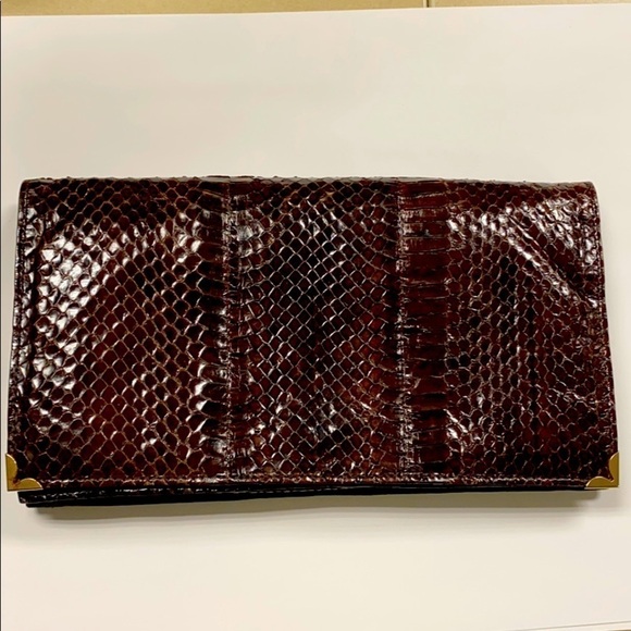 Dark Brown Snakeskin Envelope Clutch Bag Purse - Picture 1 of 13